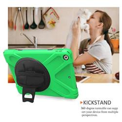 iPad 9.7 Rugged Protective Case with Strap for Kids Girls Boys, TSQ Heavy Duty Hard Durable Defender Drop Kids Shock Proof Case with Rotation Stand,Handle Hand Strap Grip& Neck Shoulder Strap Green