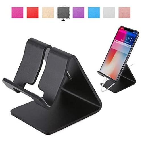 Rumfo Cell Phone Stand, Universal Portable Aluminum Desktop Charger Mount Holder Metal Charging Dock Cradle for Nintendo Switch iPhone Samsung Android Smartphones and Tablets (Black)