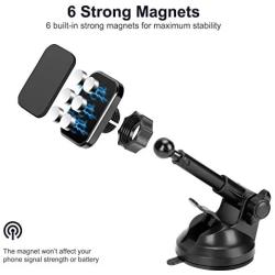 2 Pack Magnetic Phone Car Mount with 6 Powerful Magnets, Aluminium Alloy Telescopic Arm Car Phone Holder for Dashboard Windshield Air Vent, Super Sticky Suction Cup, for All Phone Tablets