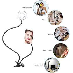 Cliusnra Flexible Selfie Ring Light: 3.5" Cell Phone Stand Desk Live Streaming Video Camera Laptop Computer Lamp Makeup Led Black Adjustable Arm Night Round Fill Dimmable Mount Stick Holder Clip USB