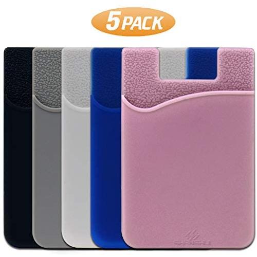 SHANSHUI Phone Card Holder, Silicone Adhesive Stick-on ID Credit Card Wallet Phone Case Pouch Sleeve Pocket Compatible with Most of Smartphones(iPhone/Android/Samsung Galaxy) - 5 Pack
