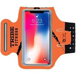 TRIBE Premium Running Armband & Phone Holder for iPhone X, Xs, Xs Max, Xr, 8, 7, 6, Plus Sizes, Galaxy S9, S8, S7, S9/S8 Plus, Note with Adjustable Elastic Band & Key/Card Slot - 100% Lycra