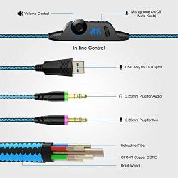 Homgrace Stereo Bass Surround Gaming Headset, Over Ear Gaming Headphones with Mic, Noise Reduction, LED Lights and Volume Control for Laptop, PC, Mac, iPad, Smartphones Blue (Renewed)