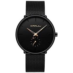 Mens Watches Ultra-Thin Minimalist Waterproof - Fashion Wrist Watch for Men Unisex Dress with Stainless Steel Mesh Band