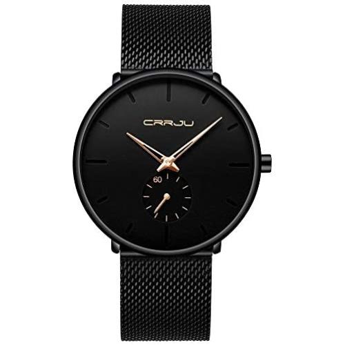 Mens Watches Ultra-Thin Minimalist Waterproof - Fashion Wrist Watch for Men Unisex Dress with Stainless Steel Mesh Band