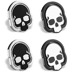 homEdge Cell Phone Skull Ring Grip, Set of 4 Packs 360° Adjustable Finger Ring Holder, Suitable for Magnetic Car Mount Kickstand for Cell Phone-Black and White