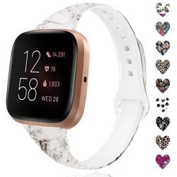 TSAAGAN Pattern Printed Slim Silicone Band Compatible with Fitbit Versa 2/Versa/Versa Lite, Fadeless Floral Thin Replacement Strap Wristband for Fitbit Versa 2 Smart Watch (Small, Marble)