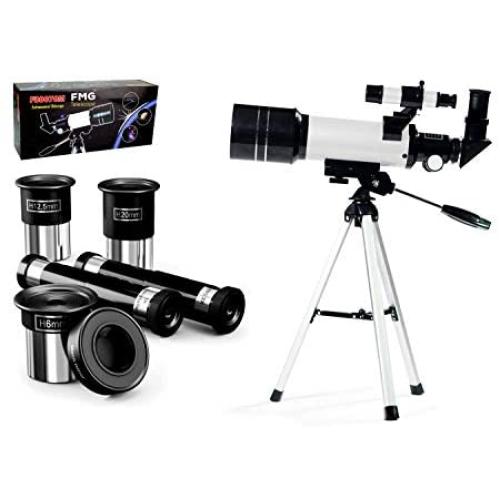 FMG 70mm Refractor Telescope for Kids & Beginners with Tripod, Moon Mirror & Finder Scope with 3 Magnification eyepieces, Barlow lens, Erecting eyepiece