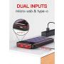 Solar Portable Charger 25000mAh Power Bank Battery High Capacity with Digital Display LCD Screen, 3 USB Output & 2 Input, Compatible Smartphone, Tablet and More (Red)
