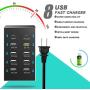 10 Ports Wall Charger,60W 10 Port (8 USB Port+PD 18W+QC 3.0) Charger Hub,Multiple Charging Station Desktop USB Rapid Charger,Compatible with Smartphones and Other USB Charging Devices