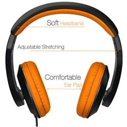 Rockpapa Comfort+ Adjustable Over Ear Headphones Earphones with Microphone in-line Volume for Adults Kids Childs Teens, Smartphones Laptops DVD MP3/4 Surface iPhone iPod iPad MacBook Black Orange