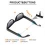 VOCALSKULL Alien 5 Bone Conduction Glasses Polarized Sunglasses Wireless Bluetooth Headset Sports Stereo Music Headphones with Microphone for iOS Android Windows Bright Black Frame (Blue Lens)