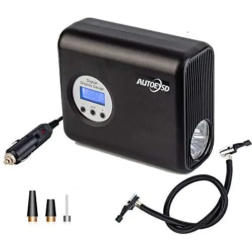 AUTOEYSD Portable Car Air Compressor Pump, Multi-Function Electric Tire Inflator 12V with 3 Additional Adaptors and LED Work Lights for Car, Bike,Ball,and Other Inflatables(AP01 Black Display Color)