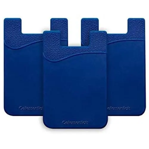 Cellessentials Card Holder for Back of Phone - Silicone Stick on Cell Phone Wallet with Pocket for Credit Card, ID, Business Card - iPhone, Android and Most Smartphones (Navy)