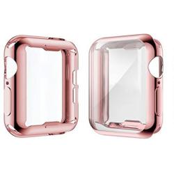 [2-Pack] Julk Case for Apple Watch Series 5 / Series 4 Screen Protector 44mm, 2019 New iWatch Overall Protective Case TPU HD Ultra-Thin Cover for Series 5/4 (1 Rose Pink+1 Transparent)