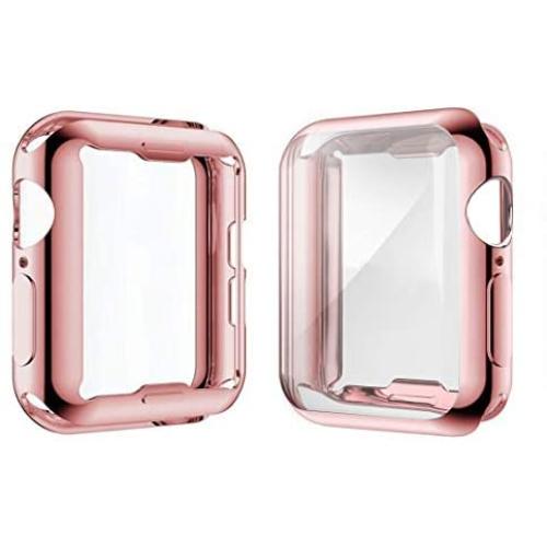[2-Pack] Julk Case for Apple Watch Series 5 / Series 4 Screen Protector 40mm, 2019 New iWatch Overall Protective Case TPU HD Ultra-Thin Cover for Series 5/4 (1 Rose Pink+1 Transparent)
