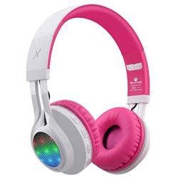 Riwbox WT-7S Bluetooth Headphones Light Up, Foldable Stero Wireless Headset with Microphone and Volume Control for PC/Cell Phones/TV/iPad (Pink)