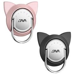 Cat Finger Phone Holder Durable, Phone Cat Ring for Magnet Car Mount, Ring Holder Compatible for iPhone XS/XS Max/XR and other Phones (2 Pack, Black/Rose Gold)