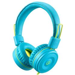 Kids Headphones-noot products K22 Foldable Stereo Tangle-Free 3.5mm Jack Wired Cord On-Ear Headset for Children/Teens/Boys/Girls/Smartphones/School/Kindle/Airplane/Plane/Tablet (Teal/Lime)