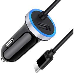 USB C Car Charger, 3.4A Fast Charging USB Car Adapter with 3ft USB Type C Cable for Samsung Galaxy S20+ S20 S10 Plus S10e S9 S8 A51 Note 10+ A20 A10e Google Pixel 3A 4 XL LG Stylo 4 5 6 K51 G7 G8