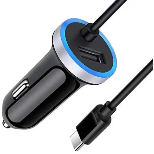 USB C Car Charger, 3.4A Fast Charging USB Car Adapter with 3ft USB Type C Cable for Samsung Galaxy S20+ S20 S10 Plus S10e S9 S8 A51 Note 10+ A20 A10e Google Pixel 3A 4 XL LG Stylo 4 5 6 K51 G7 G8