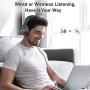 LETSCOM Bluetooth Headphones, 100 Hours Playtime Bluetooth 5.0 Headphones Over Ear with Deep Bass, Hi-Fi Sound and Soft Earpads, Built-in Mic, Wired/Wireless Headset for Home Office-Gray