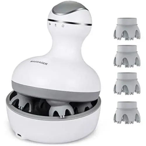 LATME Electric Scalp Massager Portable Head Scratcher Massager Handheld with Tissue Kneading 84 Nodes Gifts Idea Stress Release Full Body Massage for Muscles Back Shoulder Calf Pain (White-Grey) LATME Electric Scalp Massager Portable Head Scratcher Massager Handheld with Tissue Kneading 84 Nodes Gifts Idea Stress Release Full Body Massage for Muscles Back Shoulder Calf Pain (White-Grey)