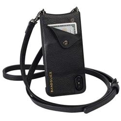 Bandolier Emma Crossbody Phone Case and Wallet - Black Leather with Pewter Detail - Compatible with iPhone SE / 8, 7, 6 Only