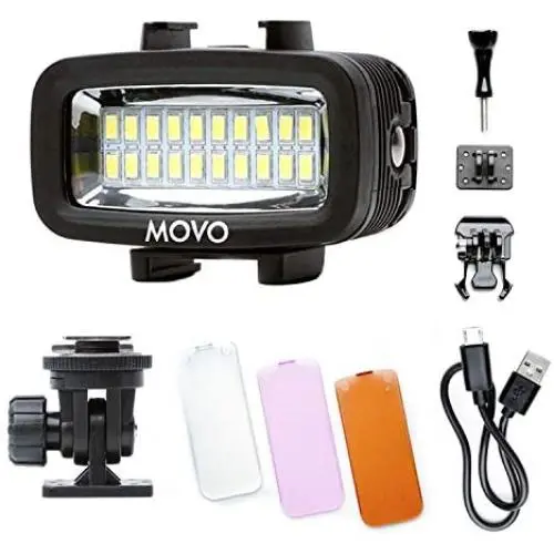 Movo LED-WP Underwater High-Power Rechargeable LED Video Light with Action Camera and Shoe Mounts, Compatible with GoPro, DSLR - Perfect for Vlogging, Traveling, Scuba Diving, Snorkel, Surfing, Sport Movo LED-WP Underwater High-Power Rechargeable LED Video Light with Action Camera and Shoe Mounts, Compatible with GoPro, DSLR - Perfect for Vlogging, Traveling, Scuba Diving, Snorkel, Surfing, Sport