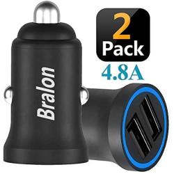 USB Car Charger, Bralon 2-Pack Zinc Alloy 4.8A Dual Port Rapid Car Charger Adapter Flush Compatible with iPhone 11/11 Pro/Xs(max)/Xr/X/8/7/6,Pad,Note9/Galaxy S9/S8/S7,LG and More