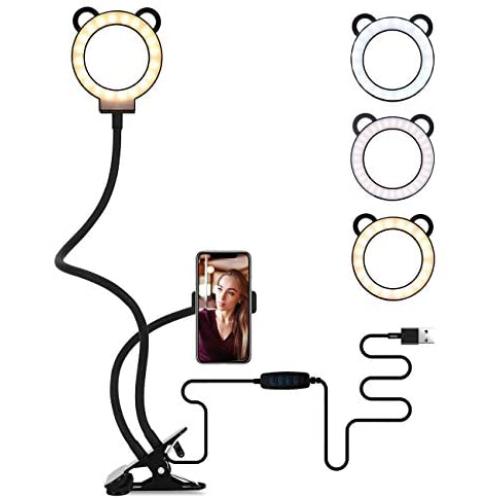 Lusweimi Selfie Ring Light with Cell Phone Holder & 25" Arms，Ring Light Clamp Compatible for iPhone & Android Smart Phone, Desk Lamp with Lazy Bracket for Live Stream/Makeup/YouTube/Photography