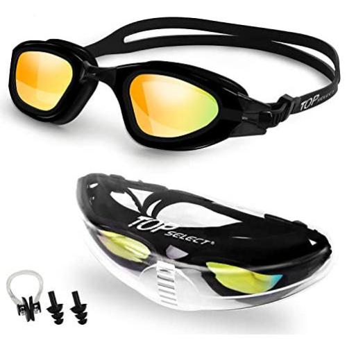 TopSelect Swimming Goggles Waterproof Clear Vision Polarized Anti Fog UV Protection No Leak Soft Silicone Frame and Strap for Men, Women, Boys, Girls,Youth.