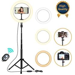 10.2" Selfie Ring Light with Tripod Stand & Cell Phone Holder for Live Stream/Makeup, Dimmable LED Beauty Camera Ringlight for YouTube Video/Photography/Vlog/Tiktok, Compatible with iPhone/Android