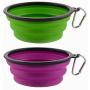 Guardians Large Collapsible Dog Bowls, 34oz Portable Foldable Water Bowls Food Dishes with Carabiner Clip for Travel, 2 Pack (Purple+Green)