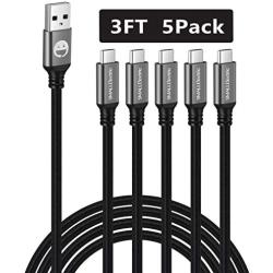 USB Type C Cable 5-Pack 3FT,SMALLElectric USB Type A to C Fast Charger Cords for Samsung Galaxy S20 S10 S9 S8 Plus, Braided Fast Charging Cable for Note 10 9 8, LG V50 V40 G8 G7,(Black)