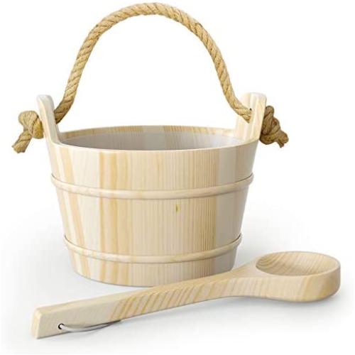 Northwood Sauna - Premium Wooden Sauna Bucket with Ladle and Plastic Inlay - Handmade with 100% Top Quality Pine Wood - Rope Handle for Ease of Use - 4 Liters (1 Gallon)