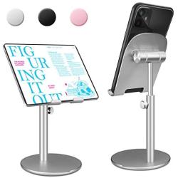 Swhatty Cell Phone Stand Universal Tablet Dock, Angle Height Adjustable Sturdy All Aluminum Alloy Stable Phone Holder for Desk, Compatible with Mobile Phone/iPad 4.7"-12.9" Screen (Sliver)