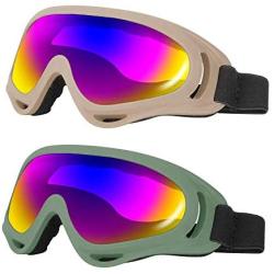 LJDJ Ski Goggles, Pack of 2 - Snowboard Adjustable UV 400 Protective Motorcycle Goggles Outdoor Sports Tactical Glasses Dust-Proof Combat Military Sunglasses for Kids Boys Girls Youth Men Women