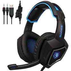 Pudincoco SADES USB Gaming Headset Stereo Computer Headphone with Mic 3.5mm Jack for PC Laptop Mobile Phone for Mac for Xbox one for PS4(Black & Blue)