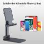 Adjustable Tablet Cell Phone Stand for Desk Fully Foldable Angle Height Adjustable Portable Stable Desktop Phone Holder Cradle Dock Compatible with iPhone Samsung, iPad, Up to 10 Inch Screen