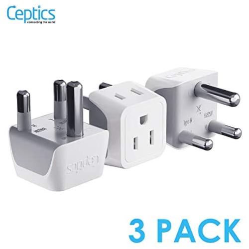 Ceptics South Africa, Namibia Travel Adapter Plug with Dual Usa Input - Type M - Ultra Compact - Safe Grounded Perfect for Cell Phones, Laptops, Camera Chargers and More 3 Pack (CT-10L)