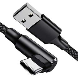 geekboy Type C Cable 90 Degrees Right Angle [2-Pack 10ft] Nylon Braided USB A to USB C Fast Charger Cord for Samsung S20 S10 S10e S9 S8 Plus,Note 10 9 8, LG V30 V20 (Black)