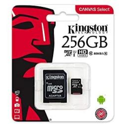 Kingston 256GB SDXC Micro Canvas Select Memory Card and Adapter Works with Samsung Galaxy A10, A20, A70 Cell Phone (SDCS/256GB) Bundle with 1 Everything But Stromboli MicroSD and SD Card Reader