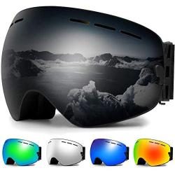 Ski Goggles, Snowboard Goggles Over Glasses, Anti Fog UV Protection Snow Goggles OTG Interchangeable Lens for Men Women Snowmobile, Skiing, Skating, Black