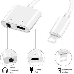 [Apple MFi Certified] for iPhone Headphones Adapter, Headphone Jack Adapter Dual Ports Dongle Charge Jack AUX Audio 3.5mm for iPhone 11/11 Pro/X/XS/XR/8/7, Earphones Cable Convertor Support All iOS