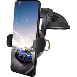 Moonxiao Universal Car Dash Mount Phone Holder Dashboard & Windshield Suction Cup Phone Mount Adjustable 360° One Touch Lock Cell Phone Cradle for iPhone Galaxy Note Any Smartphone GPS Device, Black