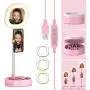 CameCosy Selfie LED Light with Tripod Stand +Foldable Beauty Mirror+Cell Phone Holder, Adjustable Brightness Fill Light for Makeup/Camera Video/YouTube, Compatible with iPhone/Android.-Pink CameCosy Selfie LED Light with Tripod Stand +Foldable Beauty Mirror+Cell Phone Holder, Adjustable Brightness Fill Light for Makeup/Camera Video/YouTube, Compatible with iPhone/Android.-Pink