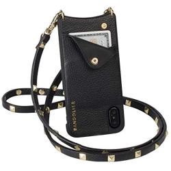 Bandolier Sarah Crossbody Phone Case and Wallet - Black Leather with Gold Detail - Compatible with iPhone 8 Plus, 7 Plus, 6 Plus, 6s Plus Only