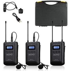 Movo WMX-20-DUO 48-Channel UHF Wireless Lavalier Microphone System with 1 Receiver, 2 Transmitters, and 2 Lapel Microphones Compatible with DSLR Cameras (330 ft Audio Range)