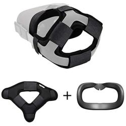 The Combo of VR Face Silicone Cover Mask Pad & Head Strap Pad Cushion Compatible for Oculus Quest Sweatproof Light Blocking (Washable) for Virtual Reality Headset (Black)